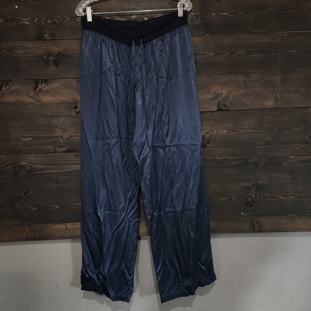 PJ Harlow Jolie Pajama Pants Lounging Navy Blue M Wide Leg Pull-on Satin Ankle - Picture 3 of 10